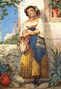 William Knight Keeling Tamburine Girl. Spain oil painting artist